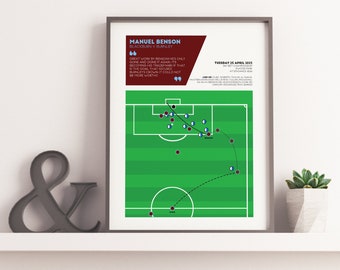 Manuel Benson, Burnley v Blackburn Rovers Match Moment Poster | Clarets, Turf Moor, Championship Winning Goal | Birthday Gift