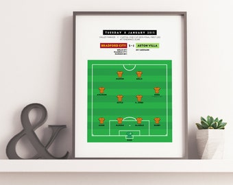 Bradford City v Aston Villa - 2012/13 League Cup Semi-Final First Leg Match Poster | Bantams, Cup Run, League Cup | Birthday Gift