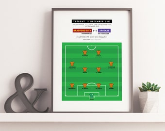 Bradford City v Arsenal - 2012/13 League Cup Quarter Final Match Poster | Bantams, Cup Run, Thompson | Birthday Gift