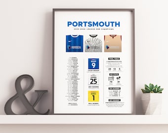 Portsmouth League One Champions Infographic Poster | Portsmouth Print | Pompey Gift | Portsmouth Gift | Birthday Gift