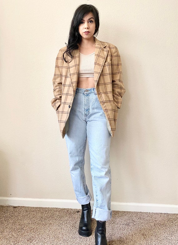 Vintage 1970's Wool Plaid Oversized Blazer