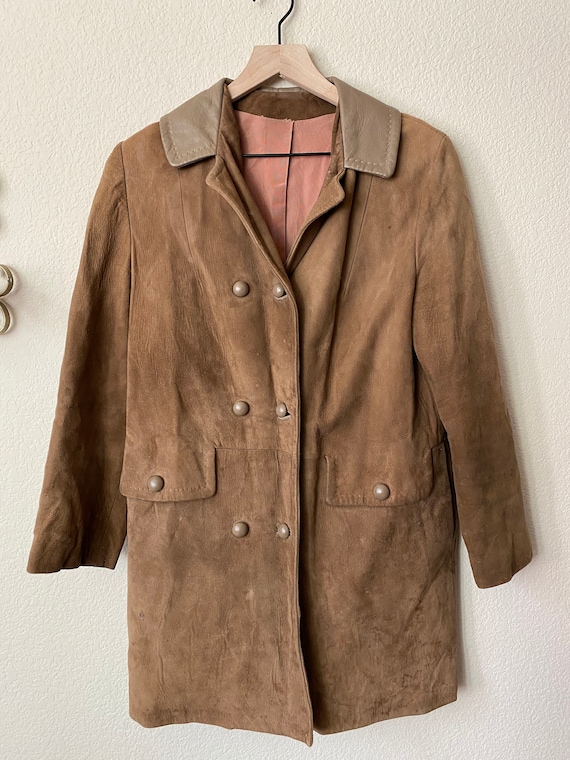 1970s Suede Brown Blazer with Leather collar