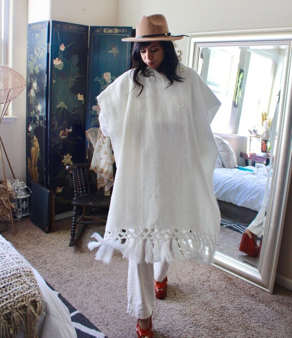 White Oversized Knitted Poncho Sweater