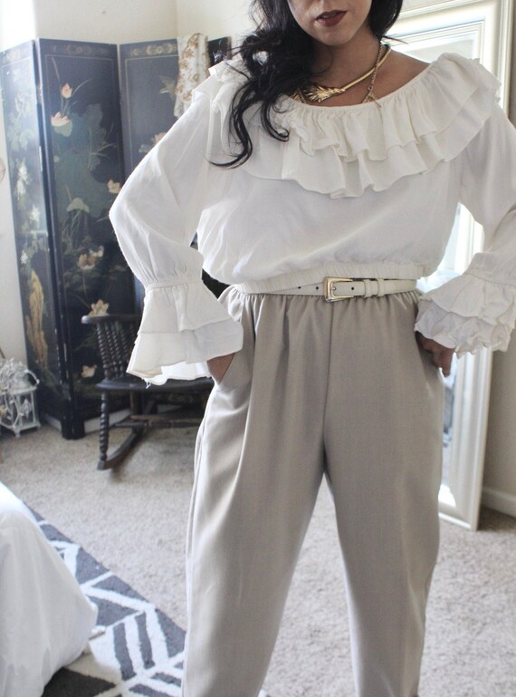 Vintage- Ruffle Embellished off Shoulder Cropped B