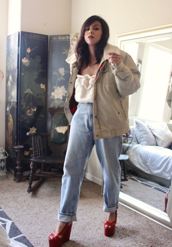1990s Vintage Faux Sheep Collar Tan Bomber