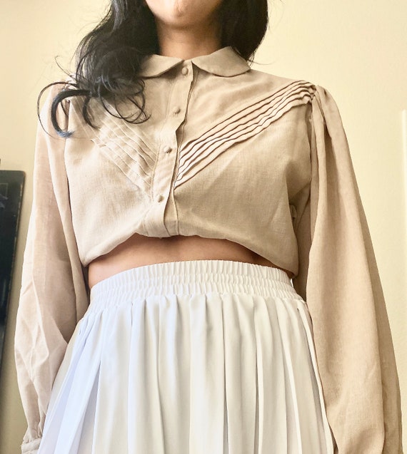 Vintage 1960s Puff Sleeve Pleated Blouse