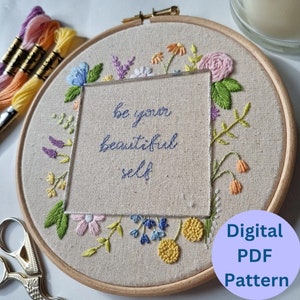 Flower Frame Beginner Embroidery Pattern |Embroidery Tutorial PDF Pattern, DIY Mothers Day Gift, gift for her