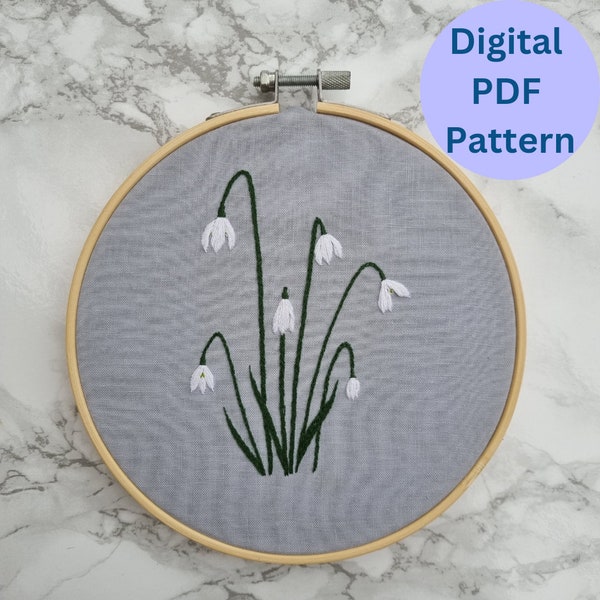 Snowdrops Beginner Embroidery Pattern | Learn Embroidery | Embroidery Tutorial PDF Pattern | Floral |Birth Flower Embroidery