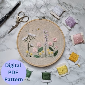 Wildflowers Beginner Embroidery Pattern | Learn Embroidery | Embroidery Tutorial PDF Pattern | Floral Embroidery Hoop | Flower Embroidery
