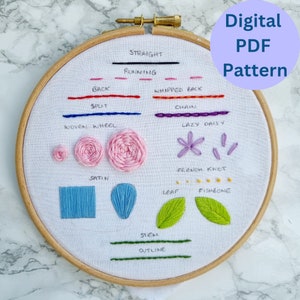 Stitch Sampler Beginner Embroidery Pattern | Learn Embroidery | Embroidery Tutorial PDF Pattern