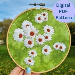 Summer Daisies Beginner Embroidery Pattern | Learn Embroidery | Embroidery Tutorial PDF Pattern | Floral Embroidery Hoop | Flower Embroidery