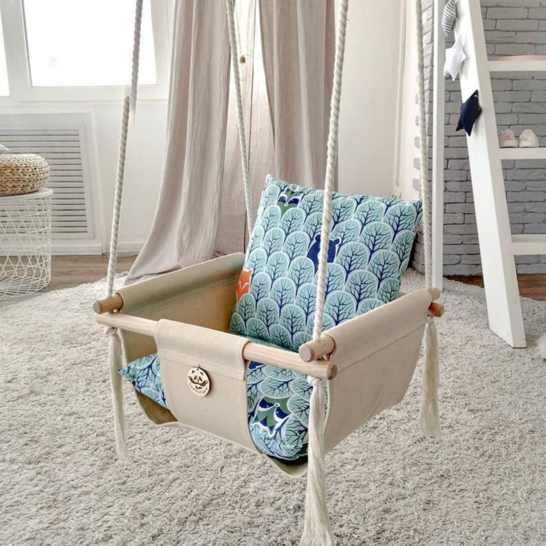 Kids swing chair Indoor Wooden Baby Swing Fabric Baby Etsy