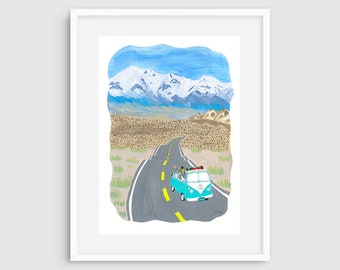 Fine Art Print, Wall Art Print, California, Giclée Print, Road Trip, Home Decor Wall Art, Original Gift, Handmade print, Route66, minivan