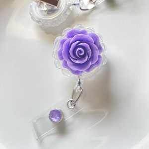 Purple Flower Badge Holder | Violet Flower Retractable Premium Badge | Work Badge | Nurse Badge Reel | Teacher Badge Reel