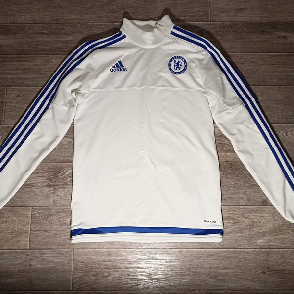 Chelsea FC CFC England adidas 2015/16 blue white men's sports soccer football training running pullover sweater sweatshirt jersey size S