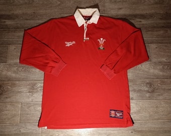 Vintage Wales nationale team Welsh rugby WRU reebok 1996/98 rode voetbal heren sport pullover trui sweatshirt jersey draagmaat M/L 38/40