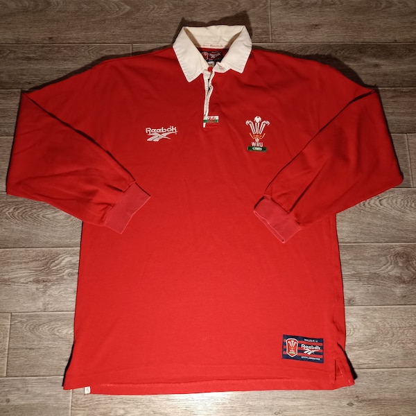 Vintage Wales national team Welsh rugby WRU reebok 1996/98 red football men's sports pullover sweater sweatshirt jersey wear size M/L 38/40