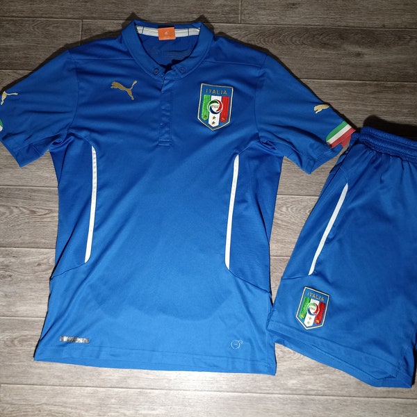 Italia Italy national football team puma 2014/15 World Cup blue soccer men's sports training uniform kit shorts shirt jersey knitwear size M
