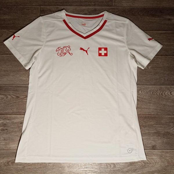 Switzerland national football team Swiss puma 2013/14 World Cup red white soccer sports women's ladies uniform shirt jersey knitwear size M