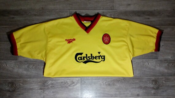 Vintage Liverpool FC LFC Reds England reebok 1997 1998 giallo uomo sport calcio calcio uniforme maglia maglia maglieria taglia 46 48 2XL Etsy Italia