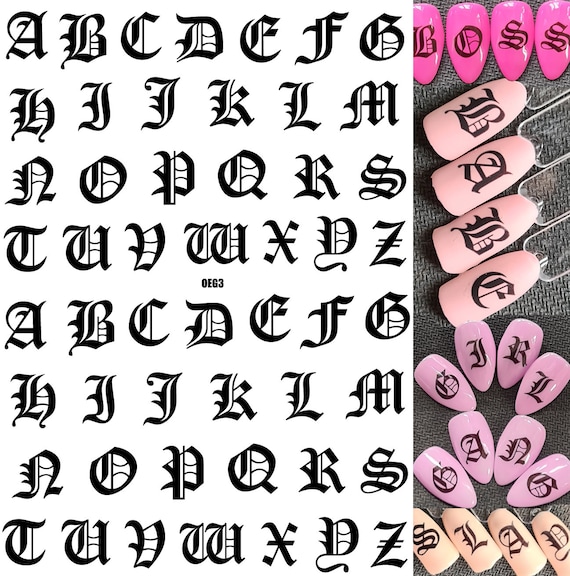 Newest She-029 Black And White Gold Alphabet Nail Letter Stickers