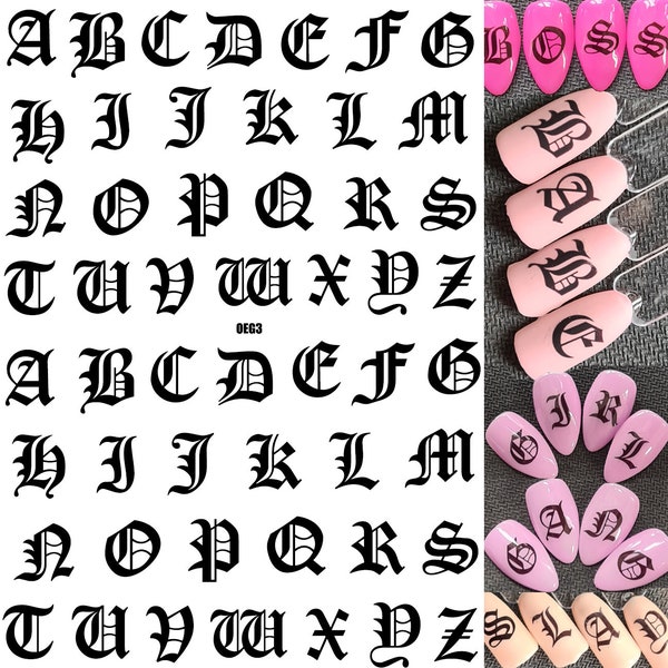 Nail Art Wasseraufkleber - Old English Gothic Font Großbuchstaben - 2x je Buchstabe