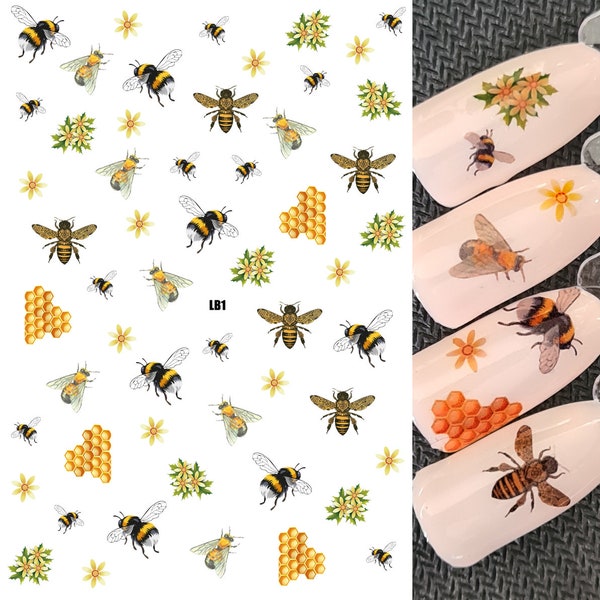 Nail Art Water Decals - Busy Bees Honey Honeycomb & Sun