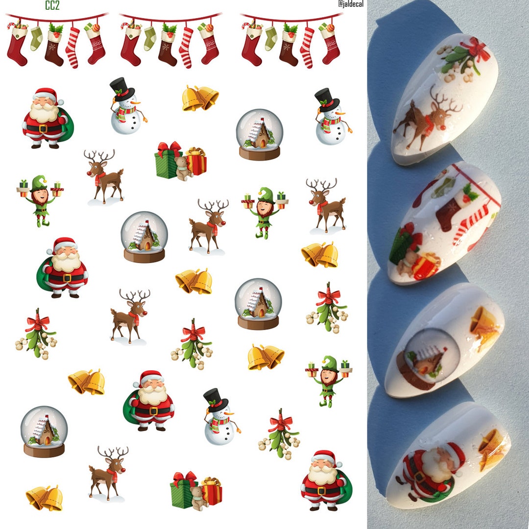 Nail Art Water Decals Christmas Characters Santa Baubles Snowman Bells ...