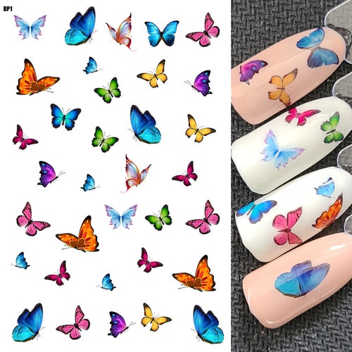 Nail Art Water Decals Nail Stickers Blue Colorful Butterfly Etsy