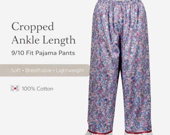 Korean Cotton Lounge Pants | Cropped Ankle Length Pajama Bottoms | Lightweight Summer Sleepwear | Breathable Homewear