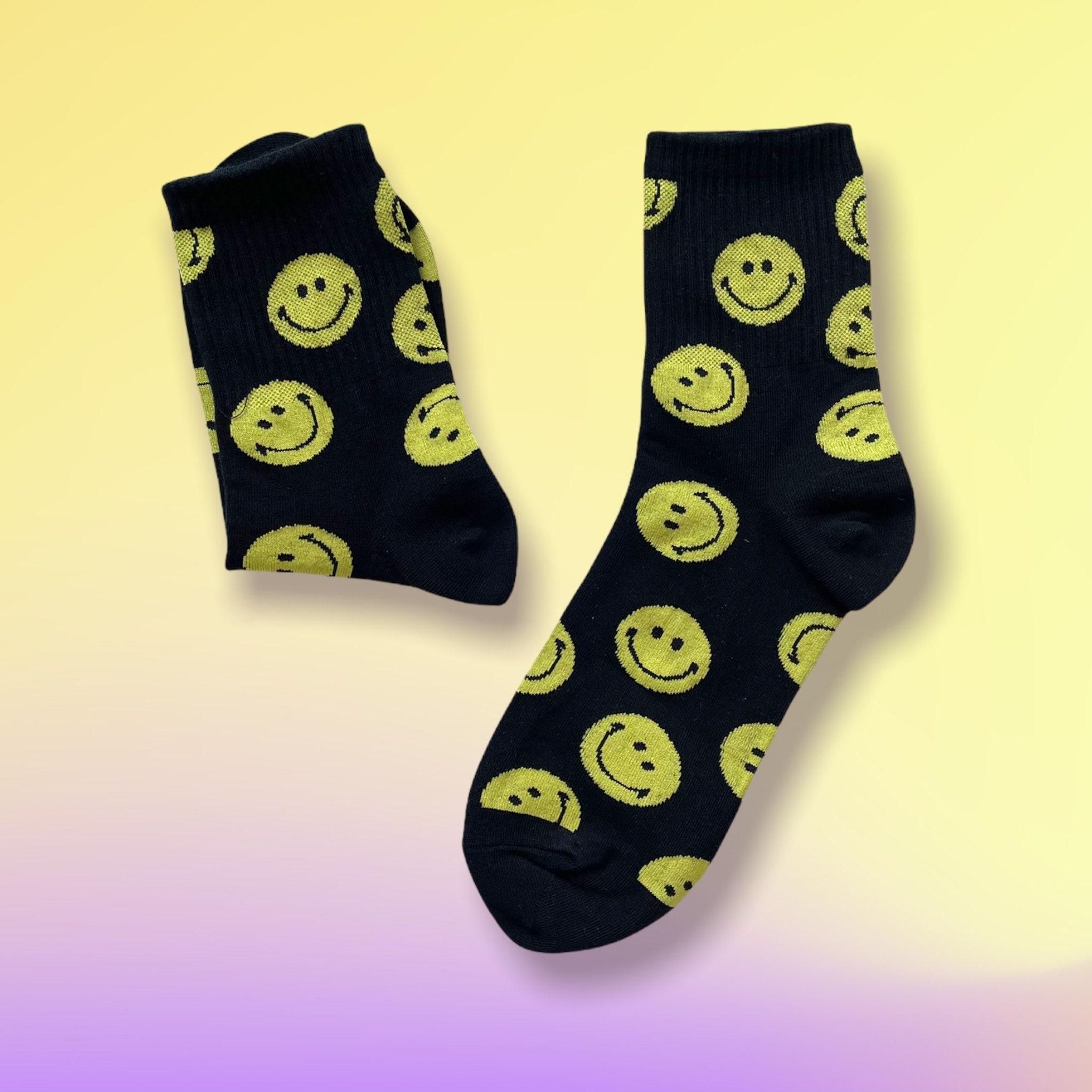 BESTSELLER Smiley Face Neon Crew Socks Women Fun Fashion - Etsy