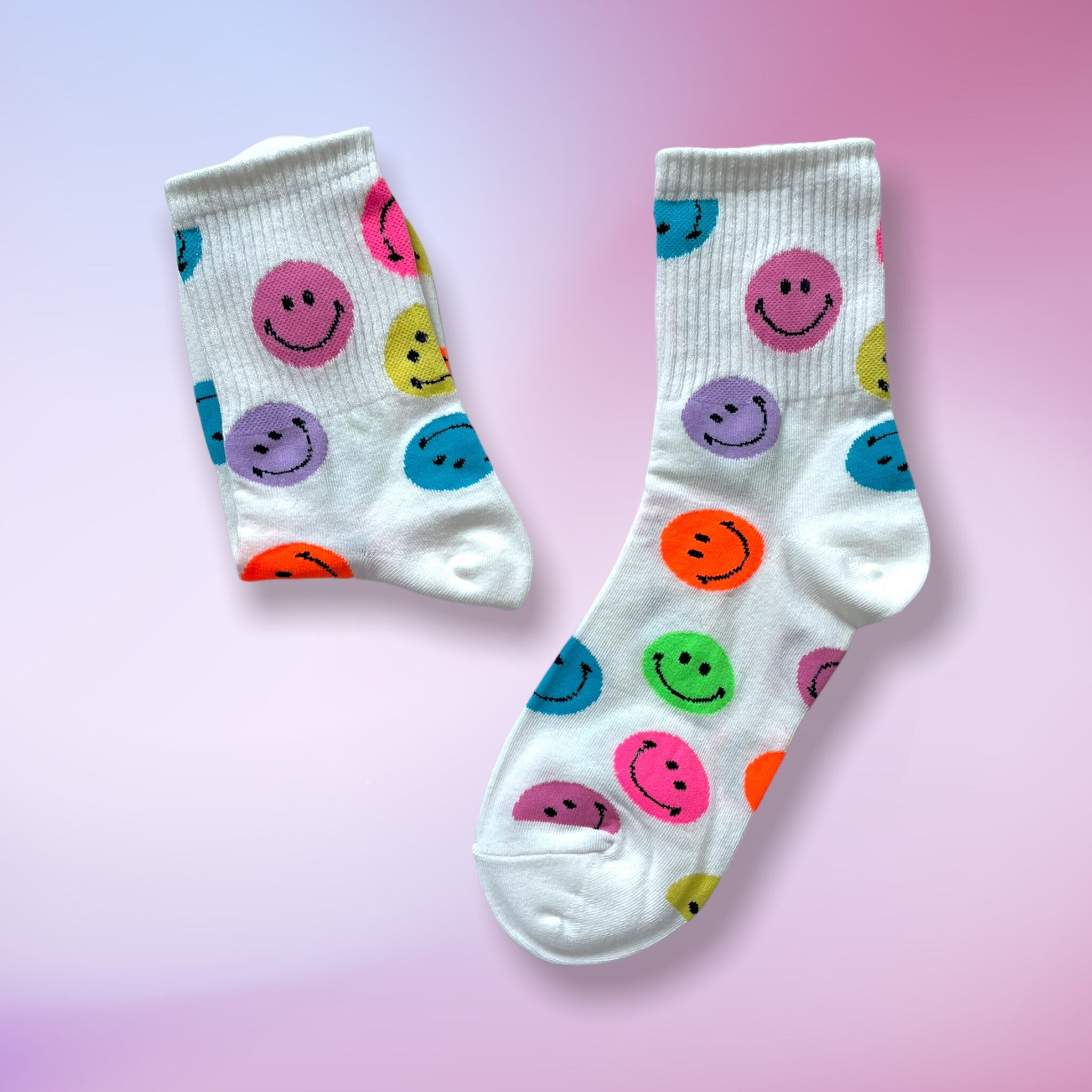 BESTSELLER Smiley Face Neon Crew Socks Women Fun Fashion Etsy