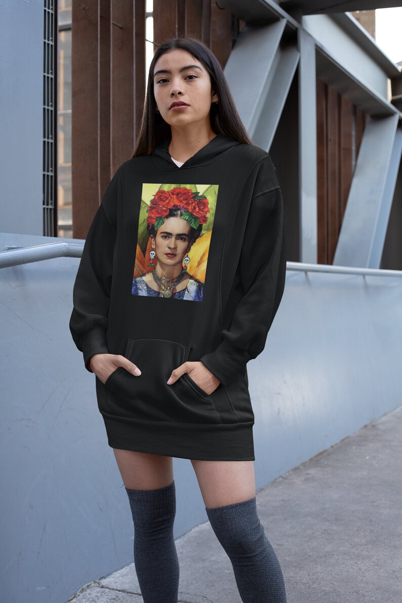 Pro Feminism Art Feminist hoodie dress Mexican Folk Art Girl Power with Skull earrings Frida Kahlo hoodie dress Dia de los Muertos