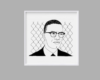 Printable Malcolm X | Malcolm X | Instant Download | Print Yourself | Line Art | Wall Art | Home decor