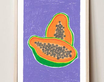 Papaya Oil Pastel Print - A4 Art Print