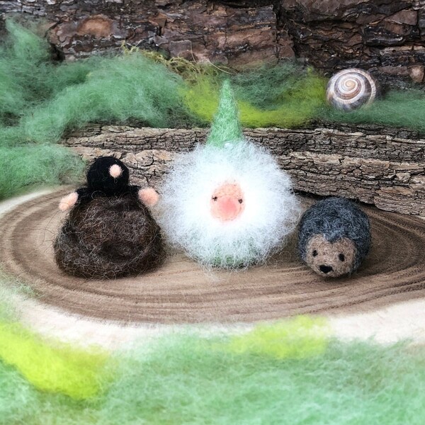 Gnome Mole Hedgehog Felt Waldorf Seasonal Table Natural Table Fairy Garden Gnome Forest Felt Animal Spring Garden Gardener Dwarf