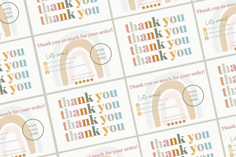 Editable Thank You Business Cards Template. Canva. Boho Vibe Aesthetic. A6. Small Business. Minimalistic Design. Packaging Supplies 