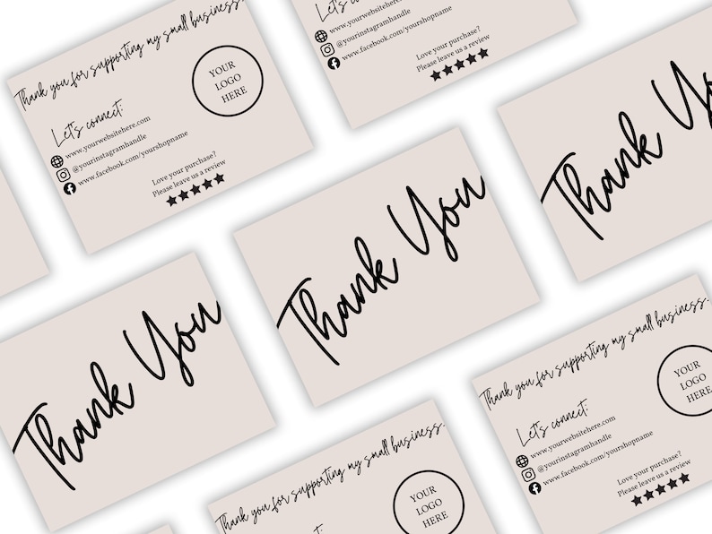 Editable Thank You Business Cards Template. Canva. Beige Black Aesthetic. A6. Small Business. Minimalistic Design. Packaging Supplies 