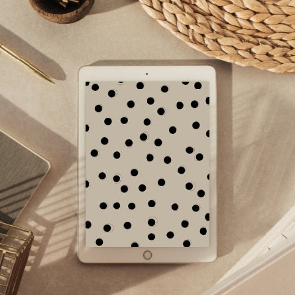 Minimal iPad Wallpaper. Beige Black Dots Background. Aesthetic Wallpaper. Simple Lock Screen. Dots Pattern. Tablet Home Screen.