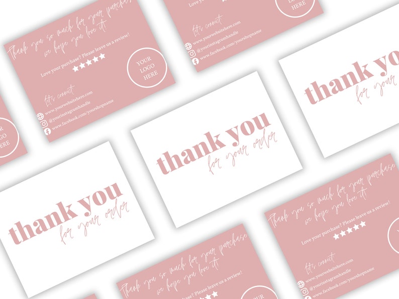 Editable Thank You Business Cards Template. Canva. Pink White Aesthetic. A6. Small Business. Minimalistic Design. Packaging Supplies 