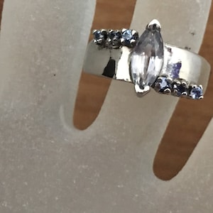 Montana Sapphire  Sterling Silver Ring (CRS 134) and FREE SHIPPING - Marquise Fancy Colored Sapphire with Yogo Sapphire accents