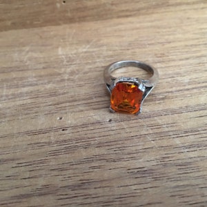 Sterling Silver Ring with a Square Orange Stone  (SR 153)  FREE SHIPPING !!