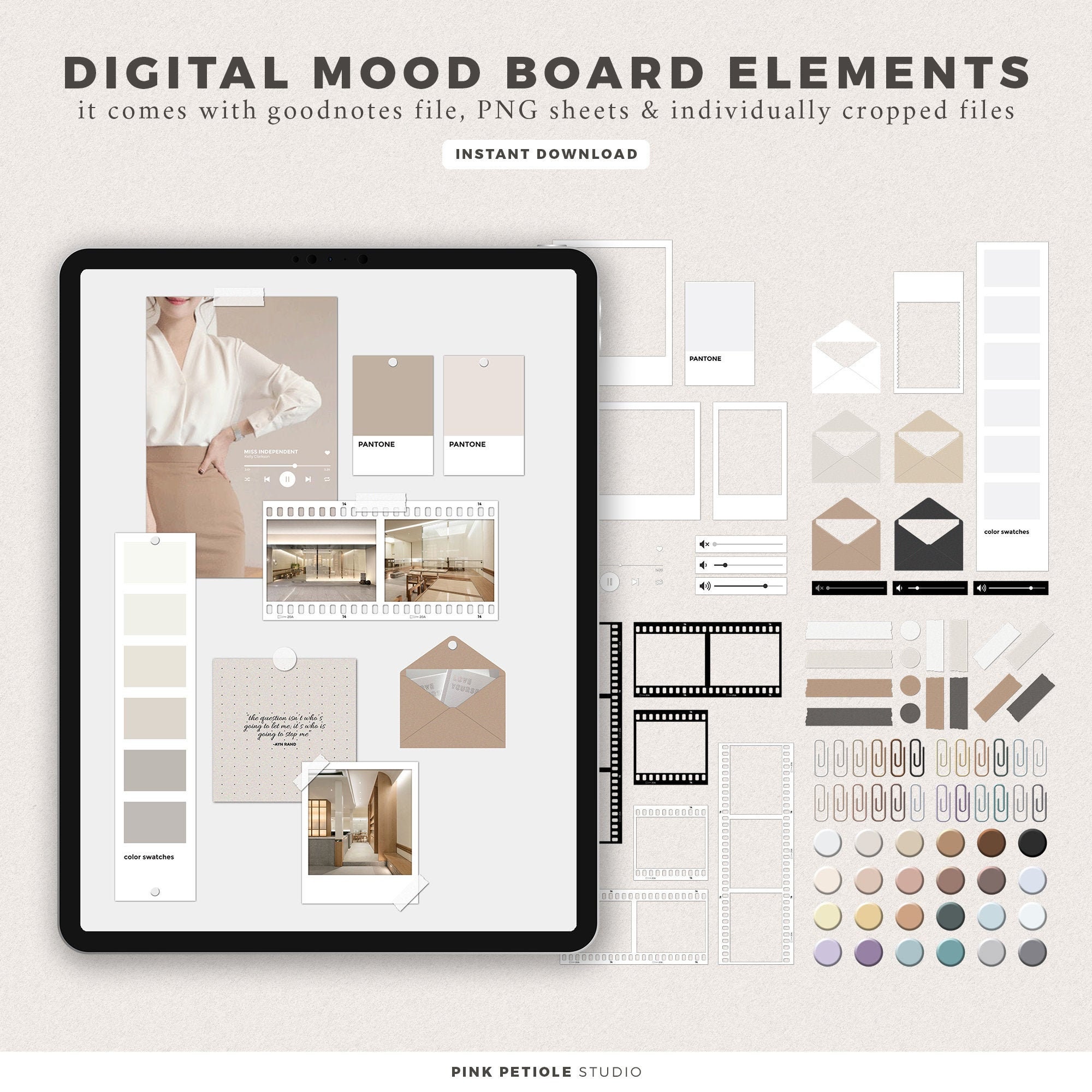 Digital Mood Board Elements Digital Planner Stickers PNG | Etsy