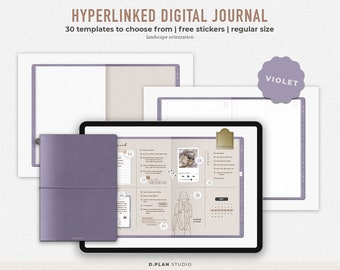 Hyperlinked Digital Journal Regular | 15 tabs | Neutral kraft papers | Free stickerbook | Violet