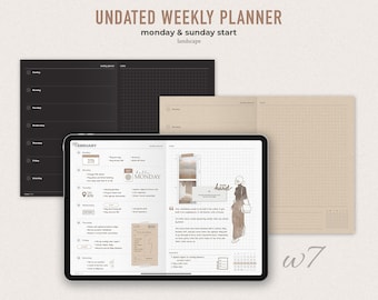 Undated Weekly Minimalist Planner | Printable | Sunday & monday start | Digital Planner
