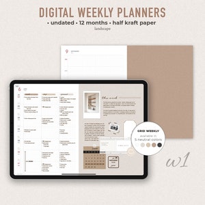 Undated Digital Weekly Minimalist Planner | Landscape | Grid