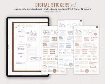 Digital Planner Stickers: Goodnotes Stickerbook, Stamp Effect (PNG)