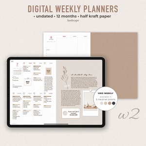 Undated Digital Weekly Planner | Landscape | Grid