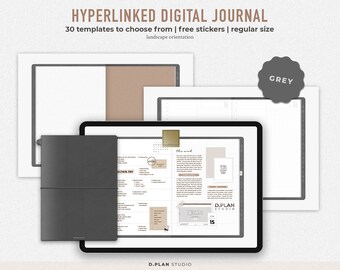 Hyperlinked Digital Journal Regular | 15 tabs | Neutral kraft papers | Free stickerbook | Grey