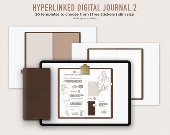 Hyperlinked Digital Journal Slim | 15 tabs | Neutral kraft papers | Free stickerbook